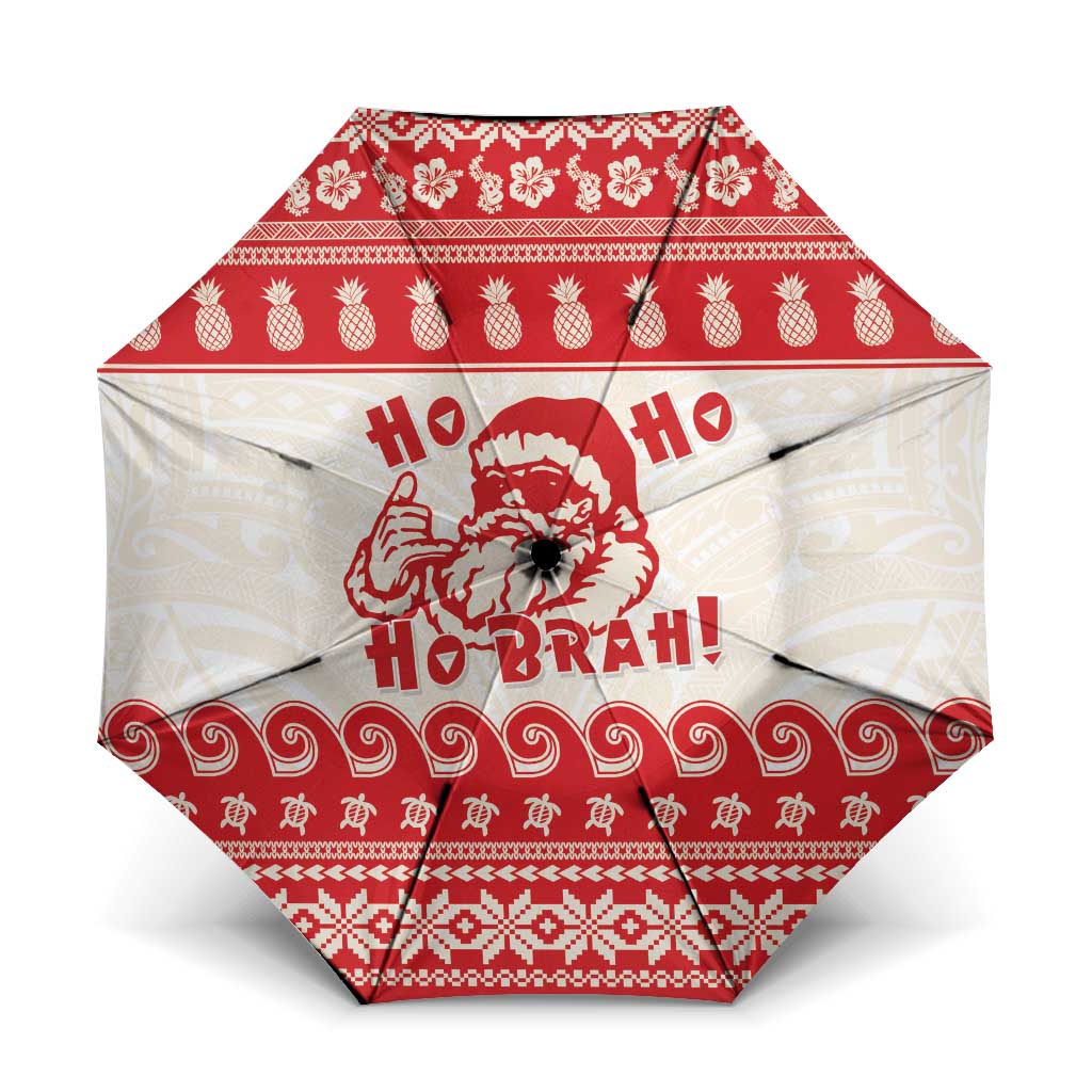 Red Mele Kalikimaka Hawaii Umbrella Funny Ho Ho Ho Santa Shaka LT14 One Size Folded 11.42 inch Opened Diameter 37.4 inch Red - Polynesian Pride