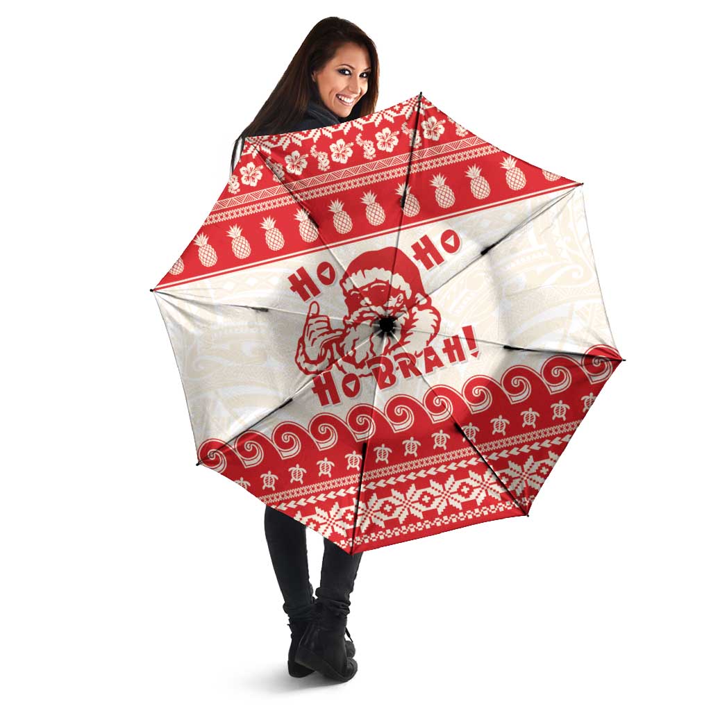Red Mele Kalikimaka Hawaii Umbrella Funny Ho Ho Ho Santa Shaka LT14 - Polynesian Pride