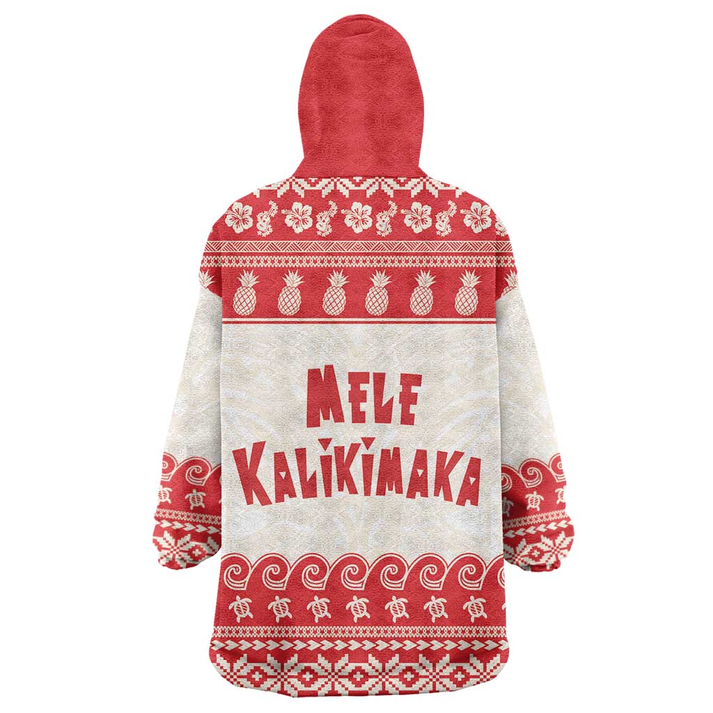 Red Mele Kalikimaka Hawaii Wearable Blanket Hoodie Funny Ho Ho Ho Santa Shaka - Polynesian Pride