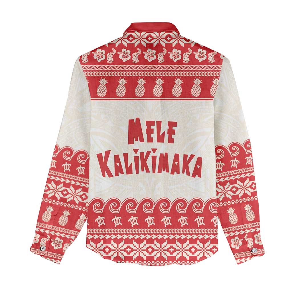 Red Mele Kalikimaka Hawaii Women Casual Shirt Funny Ho Ho Ho Santa Shaka - Polynesian Pride