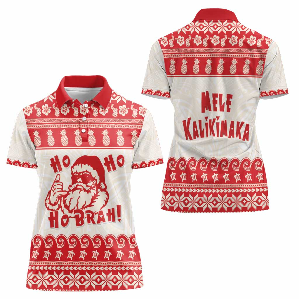Red Mele Kalikimaka Hawaii Women Polo Shirt Funny Ho Ho Ho Santa Shaka - Polynesian Pride