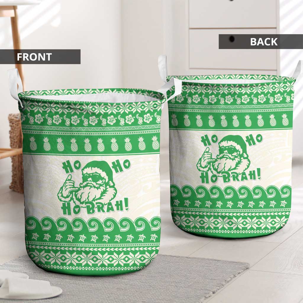 Green Mele Kalikimaka Hawaii Laundry Basket Funny Ho Ho Ho Santa Shaka LT14 - Polynesian Pride