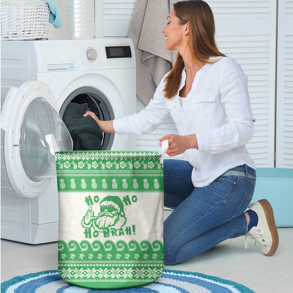 Green Mele Kalikimaka Hawaii Laundry Basket Funny Ho Ho Ho Santa Shaka LT14 - Polynesian Pride