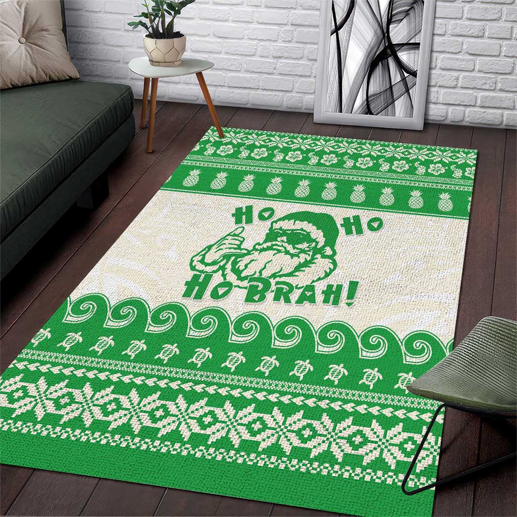 Green Mele Kalikimaka Hawaii Area Rug Funny Ho Ho Ho Santa Shaka - Polynesian Pride