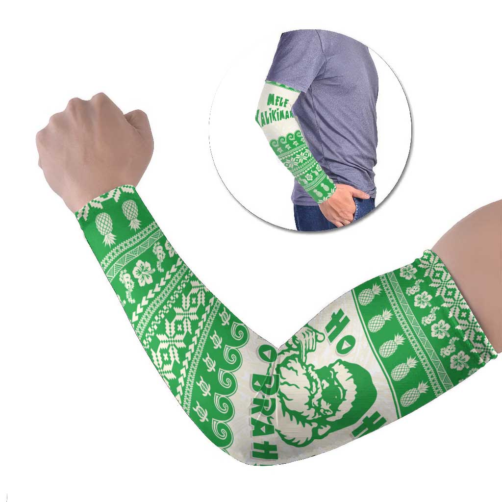 Green Mele Kalikimaka Hawaii Arm Sleeves Funny Ho Ho Ho Santa Shaka - Polynesian Pride