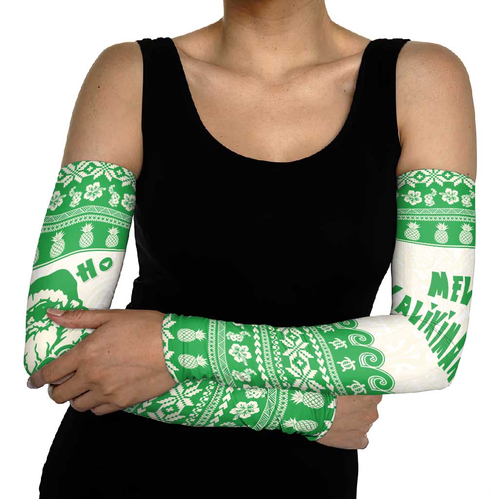 Green Mele Kalikimaka Hawaii Arm Sleeves Funny Ho Ho Ho Santa Shaka - Polynesian Pride
