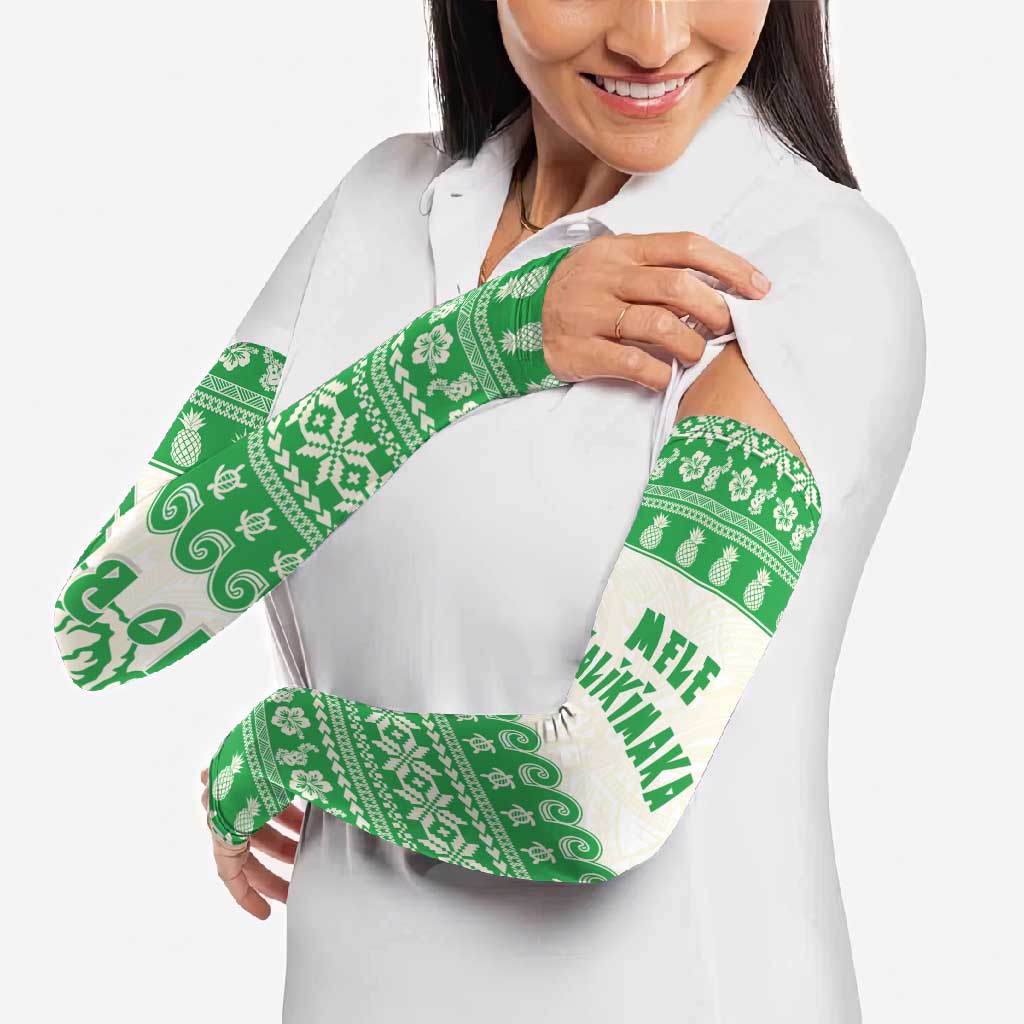Green Mele Kalikimaka Hawaii Arm Sleeves Funny Ho Ho Ho Santa Shaka - Polynesian Pride