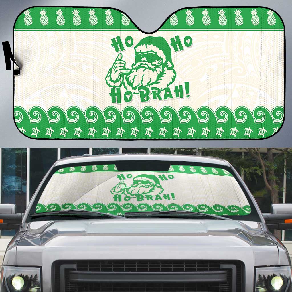 Green Mele Kalikimaka Hawaii Auto Sun Shade Funny Ho Ho Ho Santa Shaka LT14 Green - Polynesian Pride