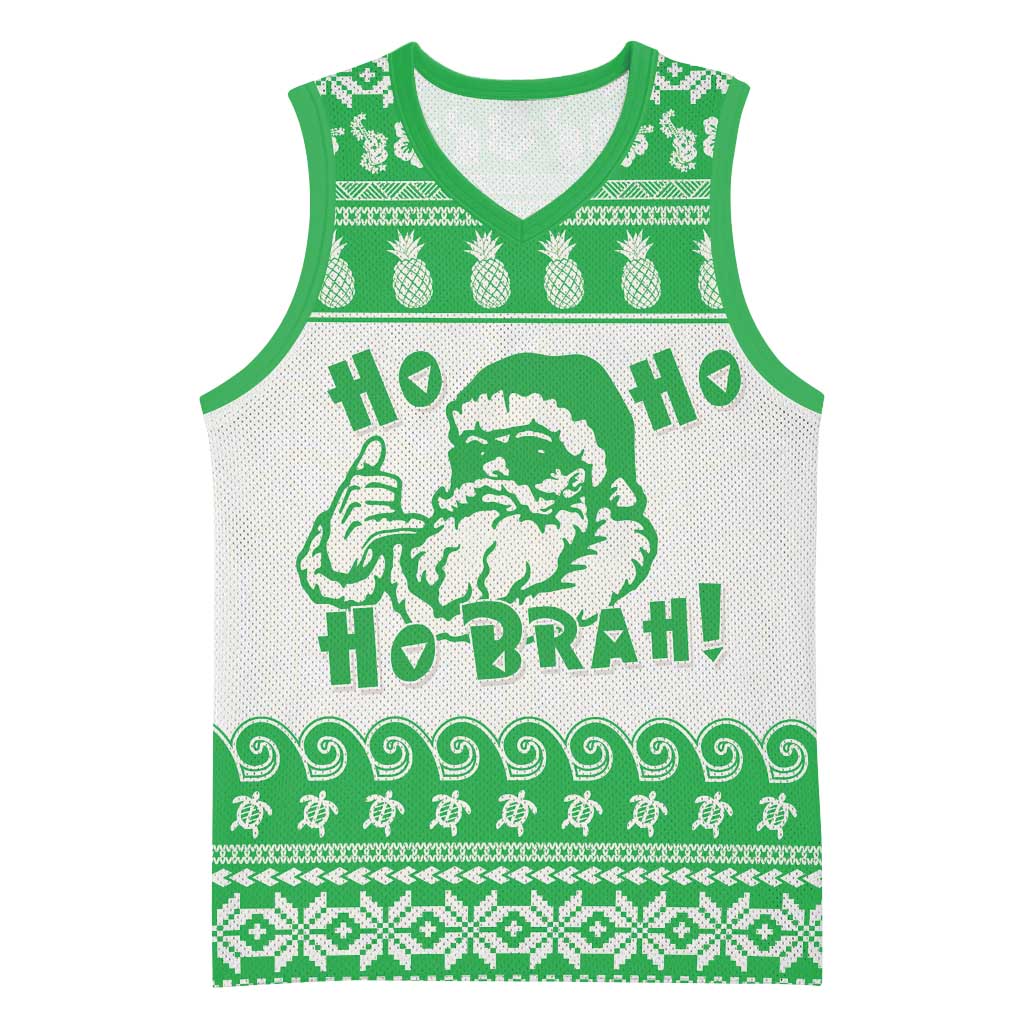Green Mele Kalikimaka Hawaii Basketball Jersey Funny Ho Ho Ho Santa Shaka - Polynesian Pride