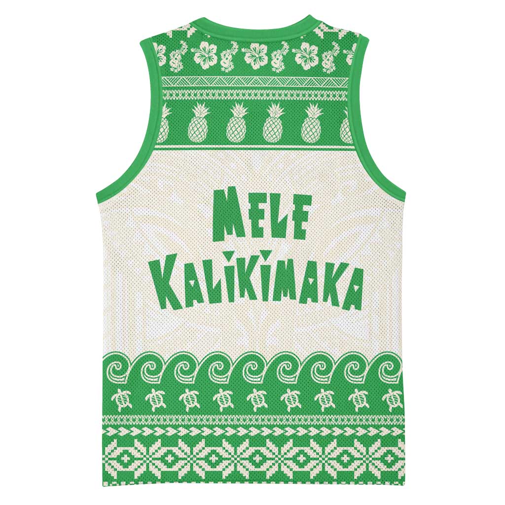 Green Mele Kalikimaka Hawaii Basketball Jersey Funny Ho Ho Ho Santa Shaka - Polynesian Pride