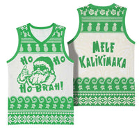 Green Mele Kalikimaka Hawaii Basketball Jersey Funny Ho Ho Ho Santa Shaka - Polynesian Pride