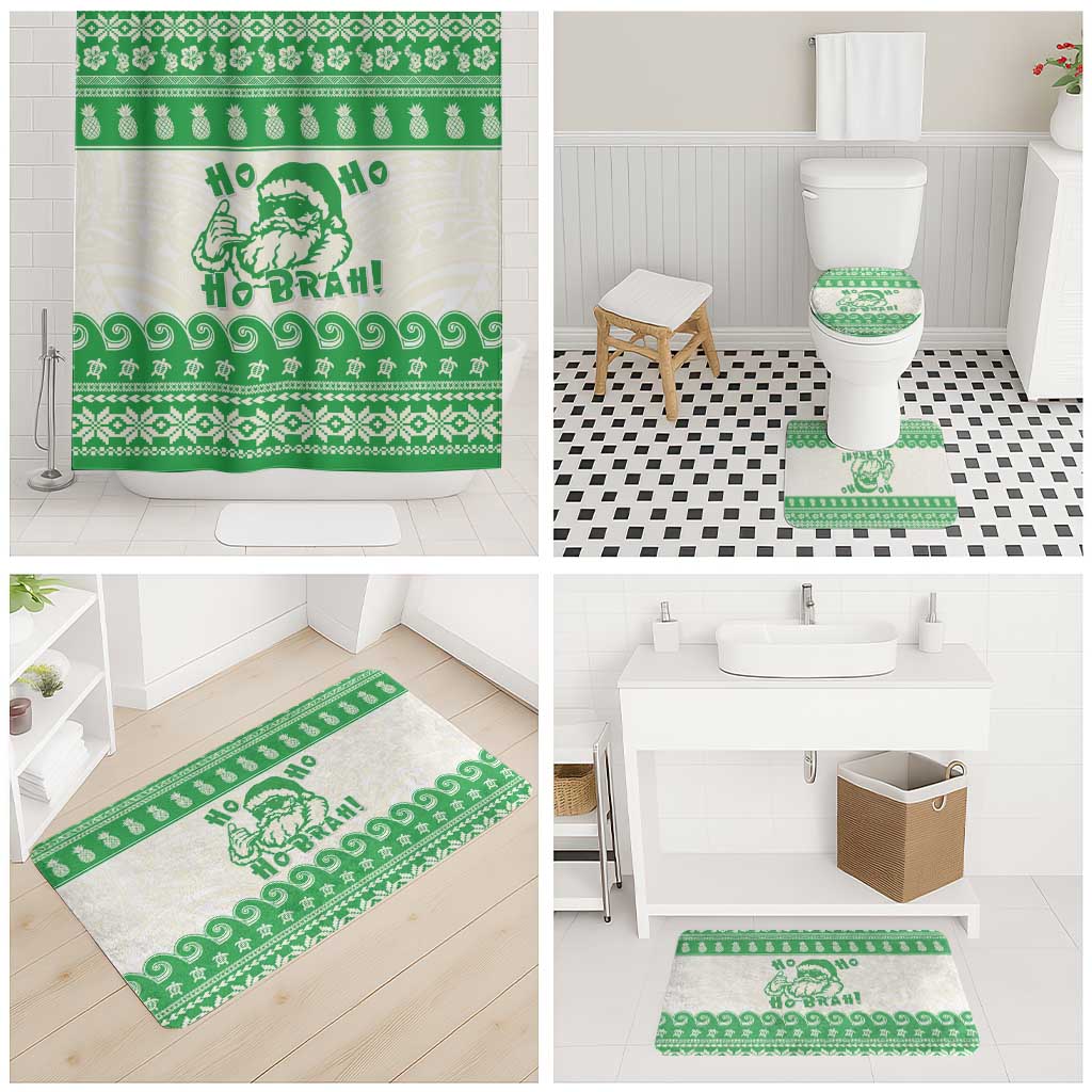 Green Mele Kalikimaka Hawaii Bathroom Set Funny Ho Ho Ho Santa Shaka - Polynesian Pride