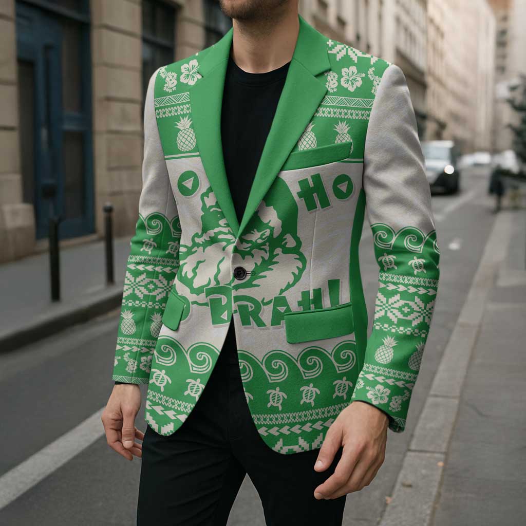 Green Mele Kalikimaka Hawaii Blazer Funny Ho Ho Ho Santa Shaka - Polynesian Pride