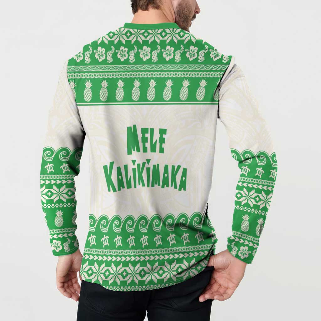 Green Mele Kalikimaka Hawaii Button Sweatshirt Funny Ho Ho Ho Santa Shaka - Polynesian Pride