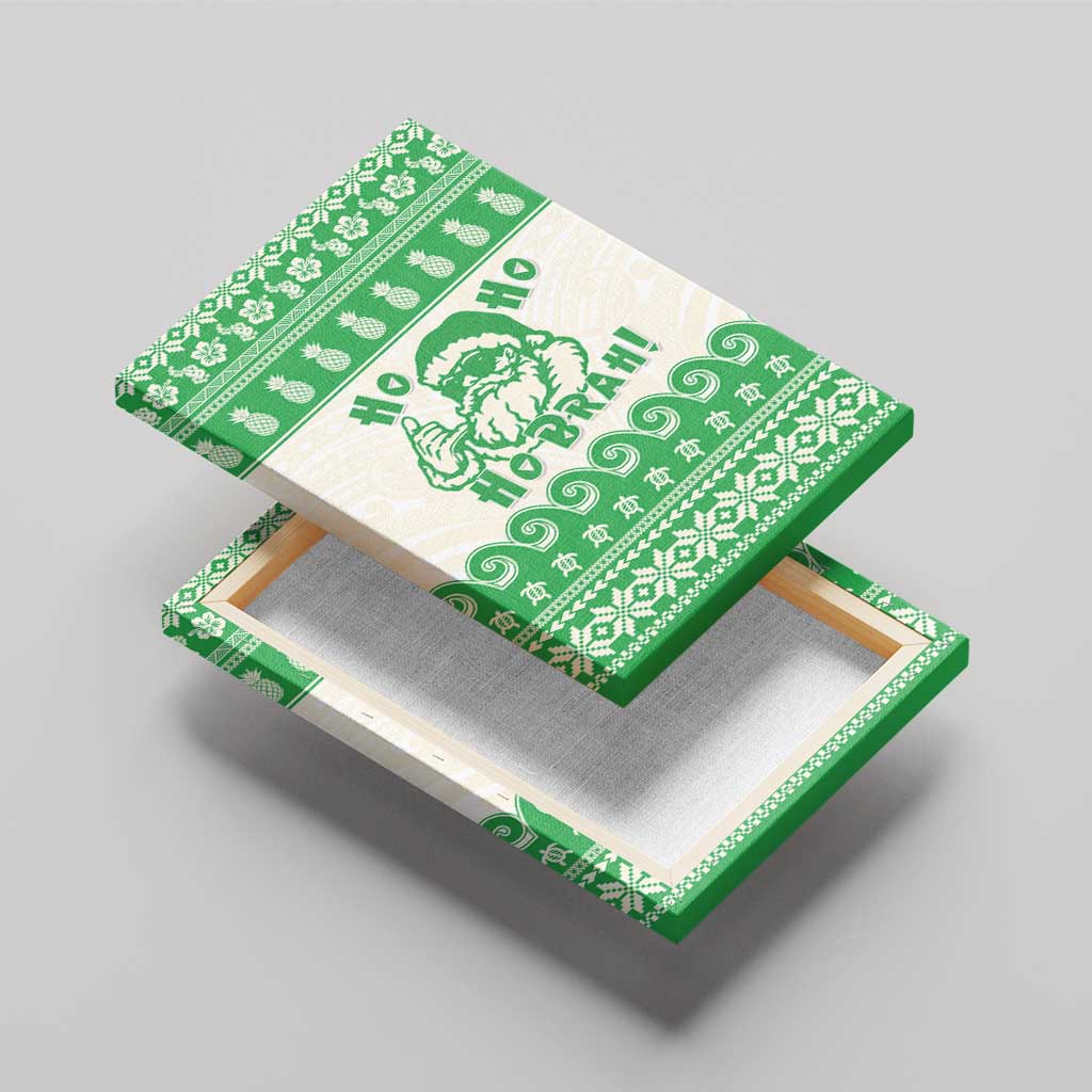 Green Mele Kalikimaka Hawaii Canvas Wall Art Funny Ho Ho Ho Santa Shaka - Polynesian Pride