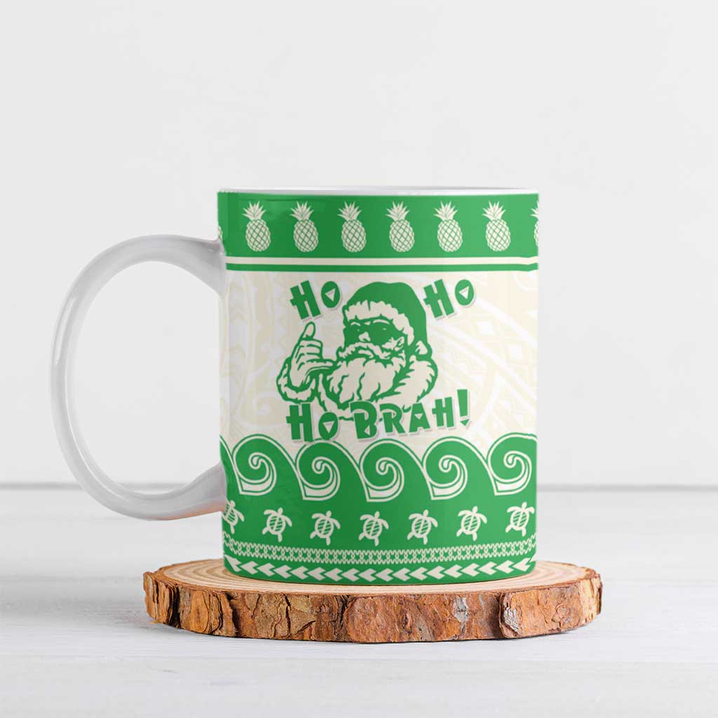 Green Mele Kalikimaka Hawaii Ceramic Mug Funny Ho Ho Ho Santa Shaka LT14 Green - Polynesian Pride