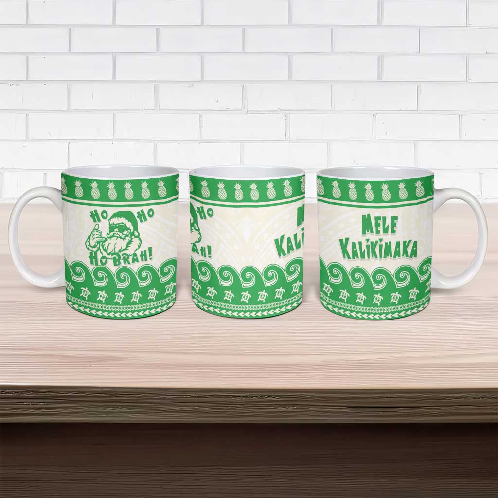 Green Mele Kalikimaka Hawaii Ceramic Mug Funny Ho Ho Ho Santa Shaka LT14 - Polynesian Pride