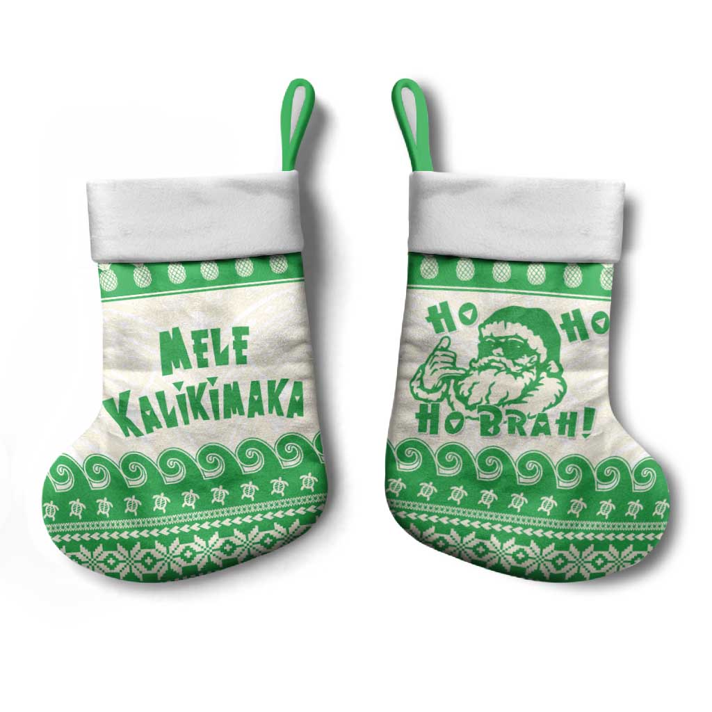 Green Mele Kalikimaka Hawaii Christmas Stocking Funny Ho Ho Ho Santa Shaka - Polynesian Pride