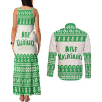 Green Mele Kalikimaka Hawaii Couples Matching Tank Maxi Dress and Long Sleeve Button Shirt Funny Ho Ho Ho Santa Shaka - Polynesian Pride