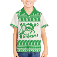 Green Mele Kalikimaka Hawaii Family Matching Off Shoulder Maxi Dress and Hawaiian Shirt Funny Ho Ho Ho Santa Shaka - Polynesian Pride