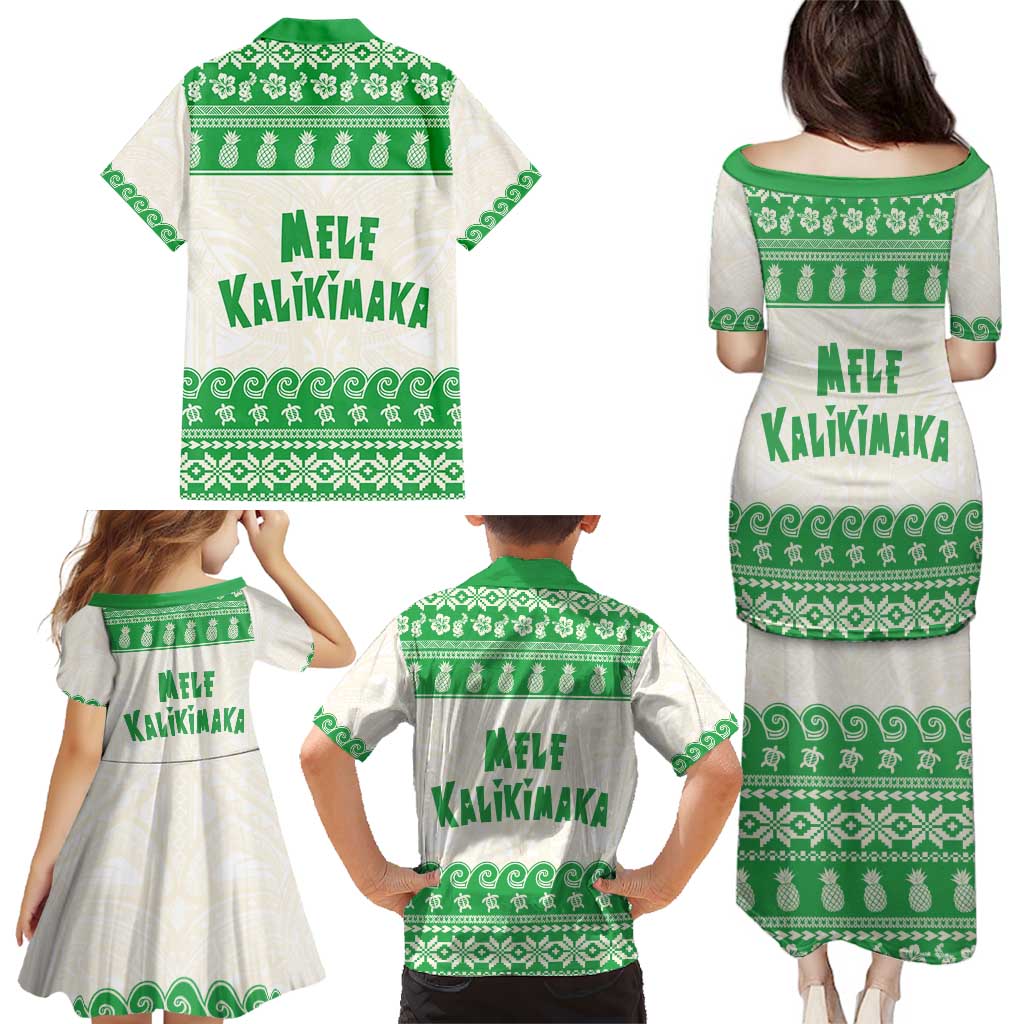 Green Mele Kalikimaka Hawaii Family Matching Puletasi and Hawaiian Shirt Funny Ho Ho Ho Santa Shaka - Polynesian Pride
