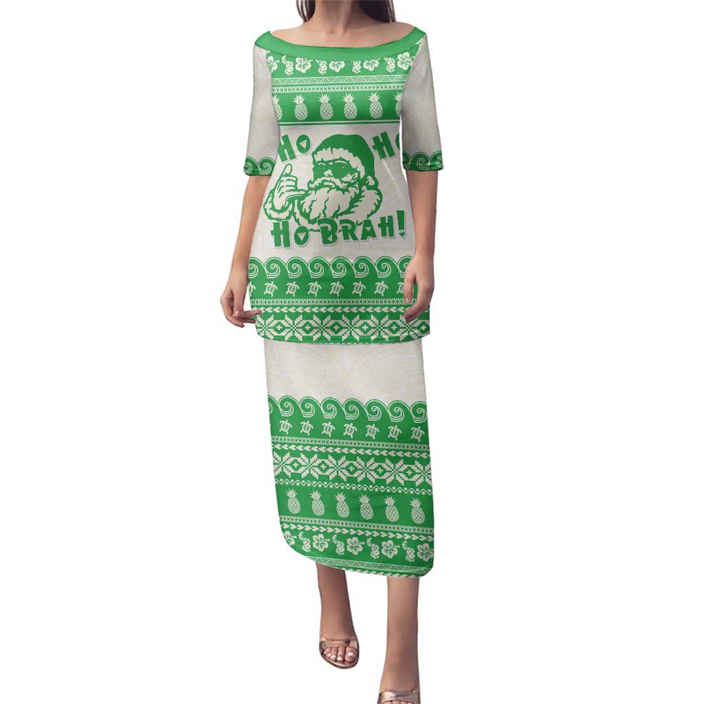 Green Mele Kalikimaka Hawaii Family Matching Puletasi and Hawaiian Shirt Funny Ho Ho Ho Santa Shaka - Polynesian Pride