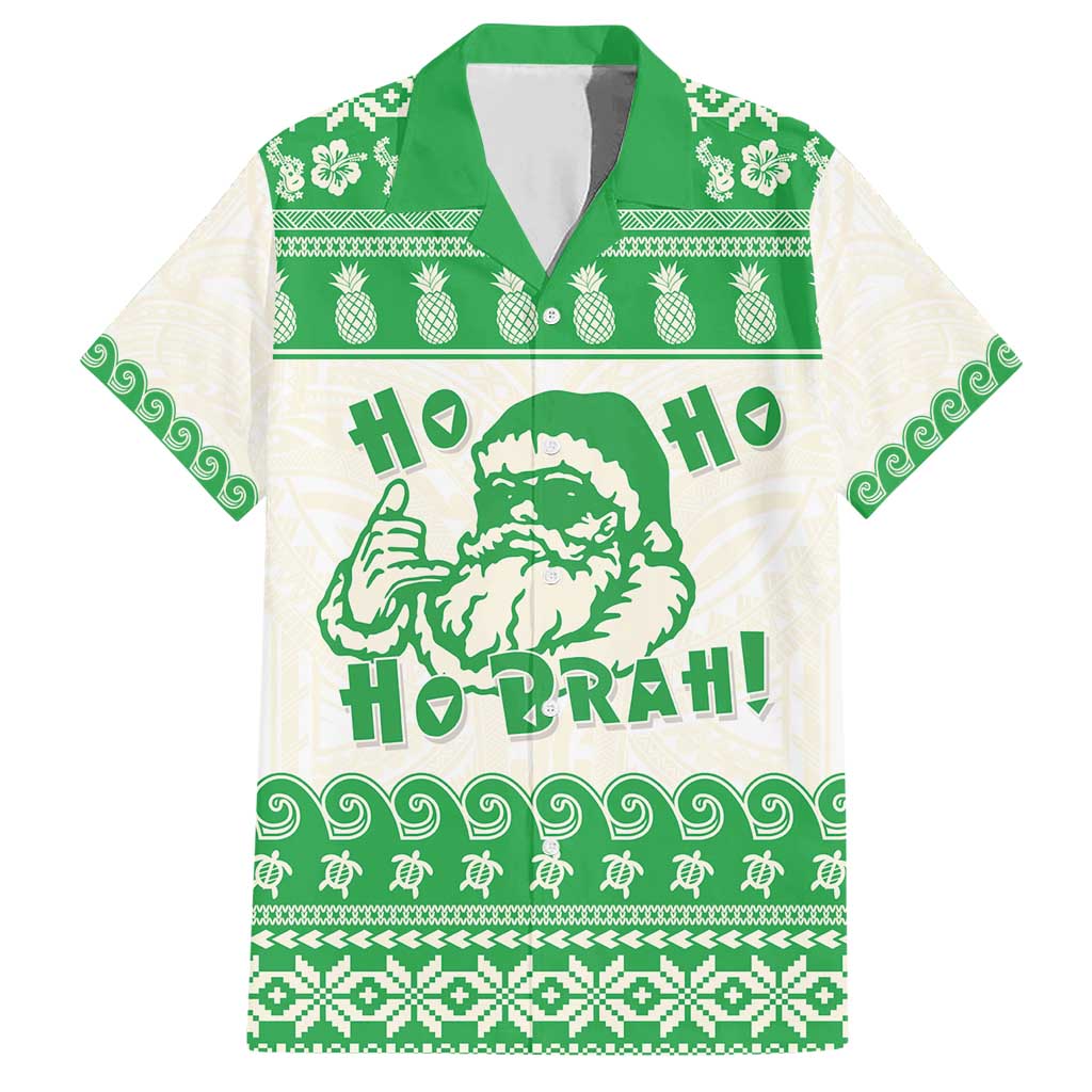 Green Mele Kalikimaka Hawaii Family Matching Short Sleeve Bodycon Dress and Hawaiian Shirt Funny Ho Ho Ho Santa Shaka - Polynesian Pride
