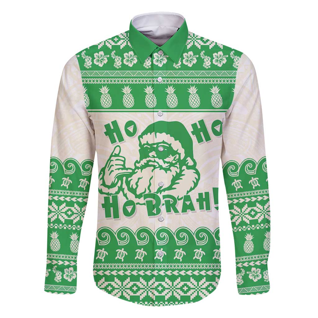 Green Mele Kalikimaka Hawaii Family Matching Summer Maxi Dress and Hawaiian Shirt Funny Ho Ho Ho Santa Shaka - Polynesian Pride