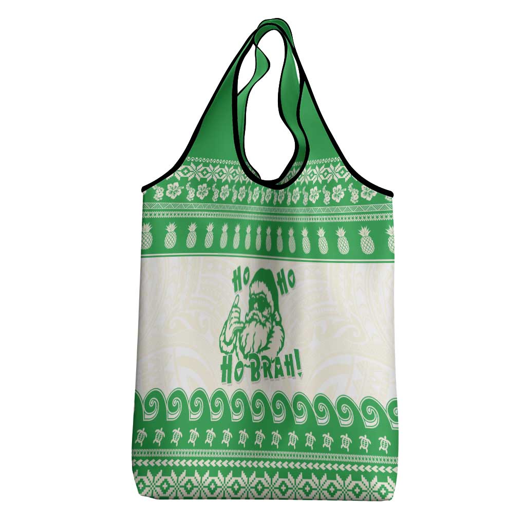 Green Mele Kalikimaka Hawaii Grocery Bag Funny Ho Ho Ho Santa Shaka LT14 - Polynesian Pride