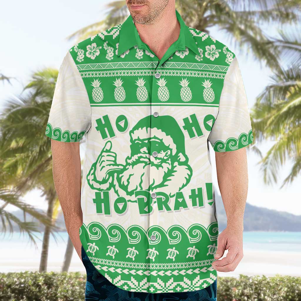 Green Mele Kalikimaka Hawaii Hawaiian Shirt Funny Ho Ho Ho Santa Shaka - Polynesian Pride