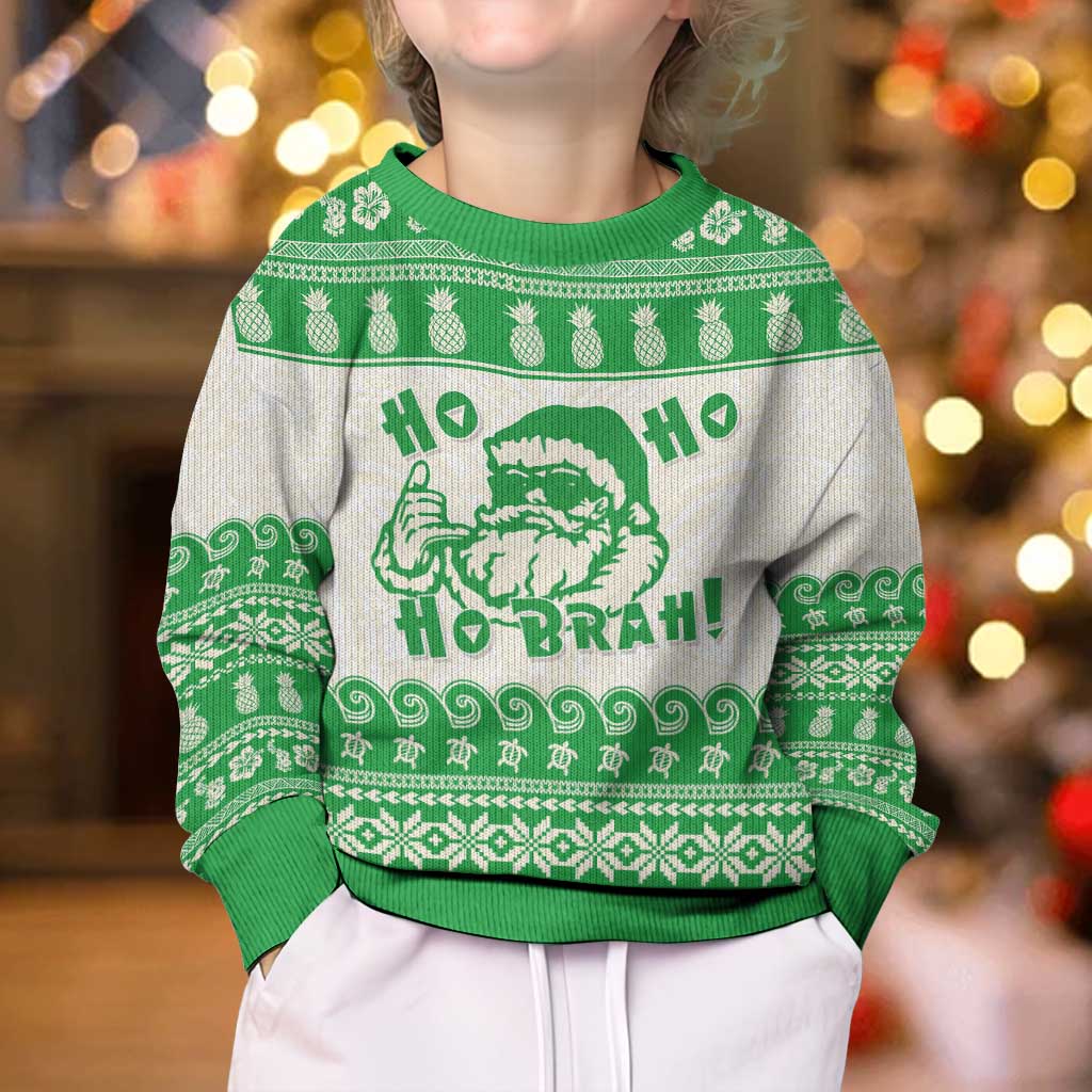 Green Mele Kalikimaka Hawaii Kid Ugly Christmas Sweater Funny Ho Ho Ho Santa Shaka - Polynesian Pride