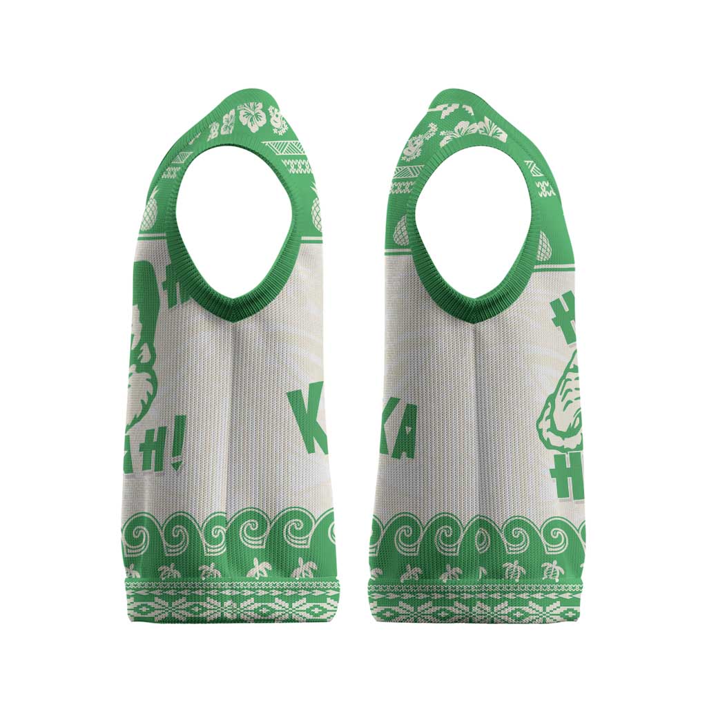 Green Mele Kalikimaka Hawaii Christmas Knitted V-Neck Vest Funny Ho Ho Ho Santa Shaka - Polynesian Pride