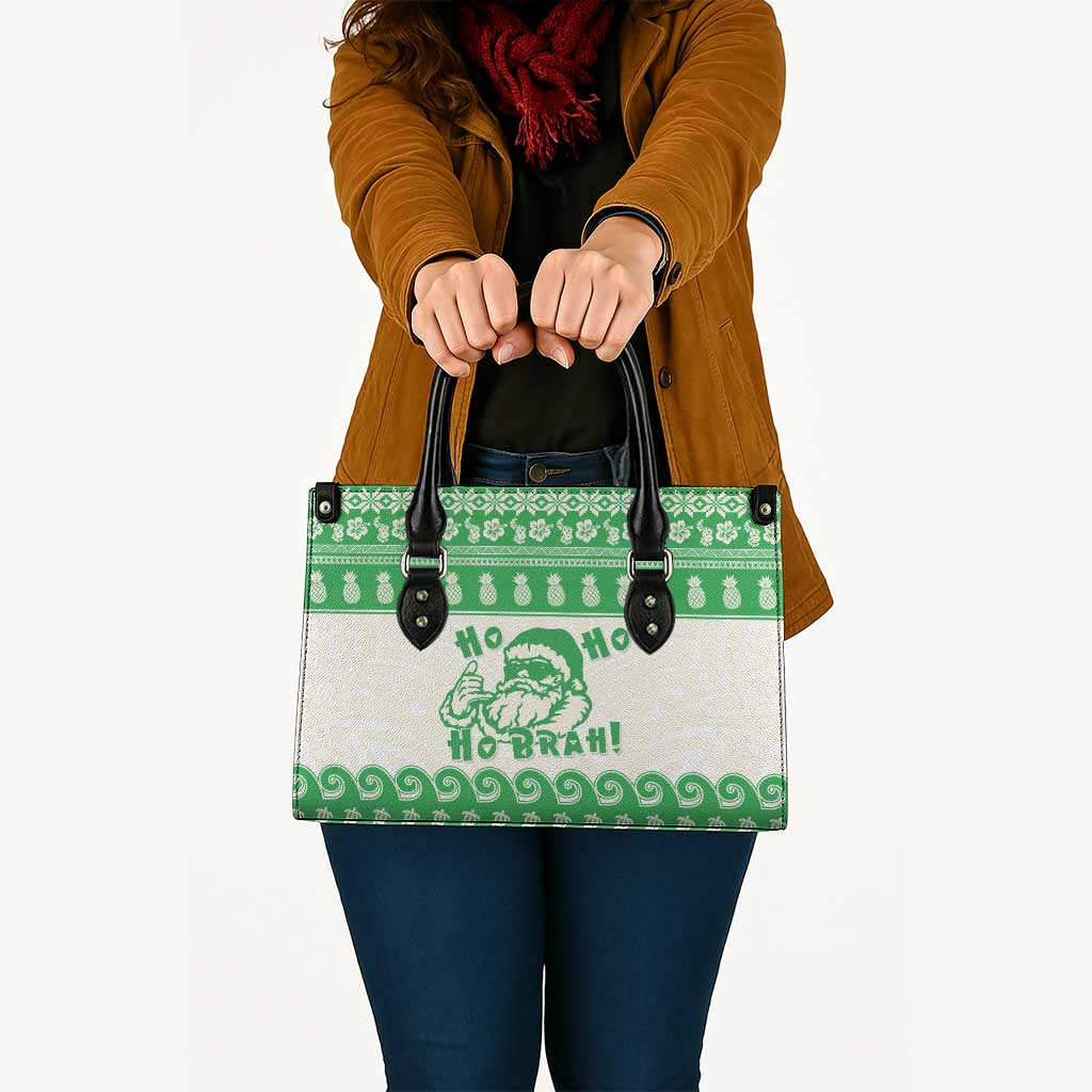 Green Mele Kalikimaka Hawaii Leather Bag Funny Ho Ho Ho Santa Shaka - Polynesian Pride
