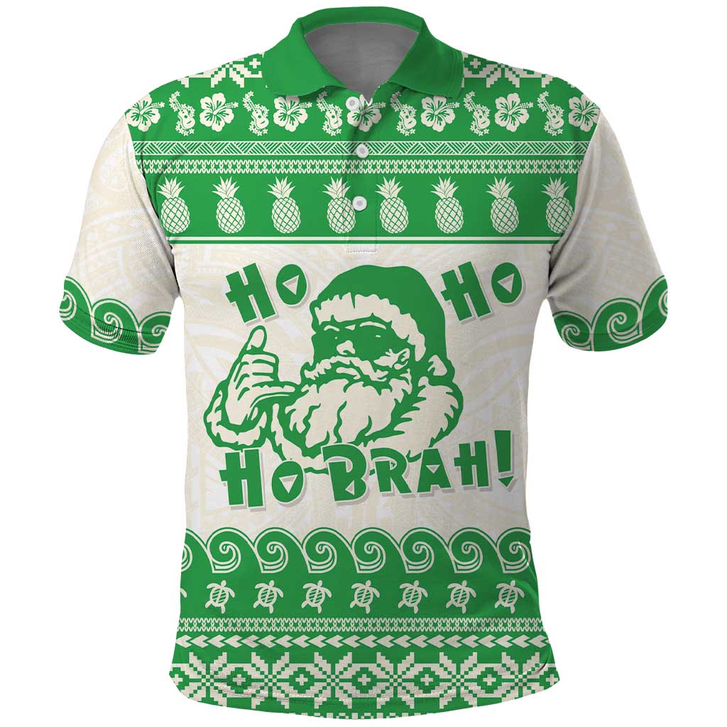 Green Mele Kalikimaka Hawaii Polo Shirt Funny Ho Ho Ho Santa Shaka - Polynesian Pride