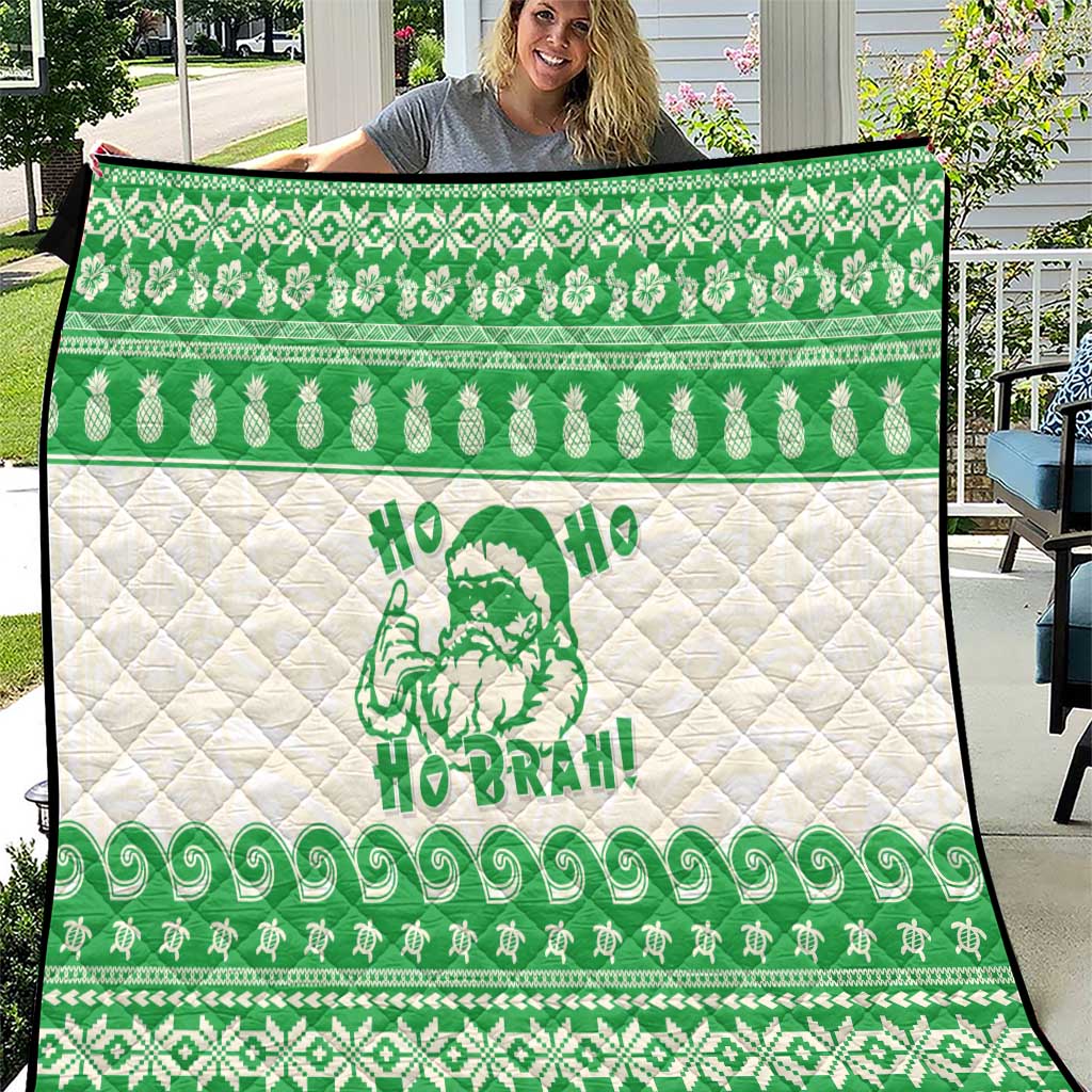 Green Mele Kalikimaka Hawaii Quilt Funny Ho Ho Ho Santa Shaka LT14 Green - Polynesian Pride