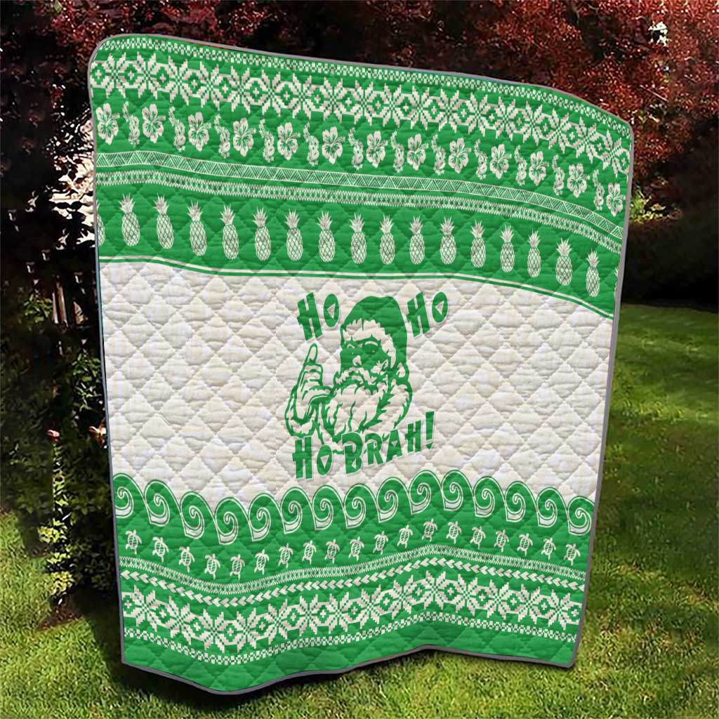 Green Mele Kalikimaka Hawaii Quilt Funny Ho Ho Ho Santa Shaka LT14 - Polynesian Pride
