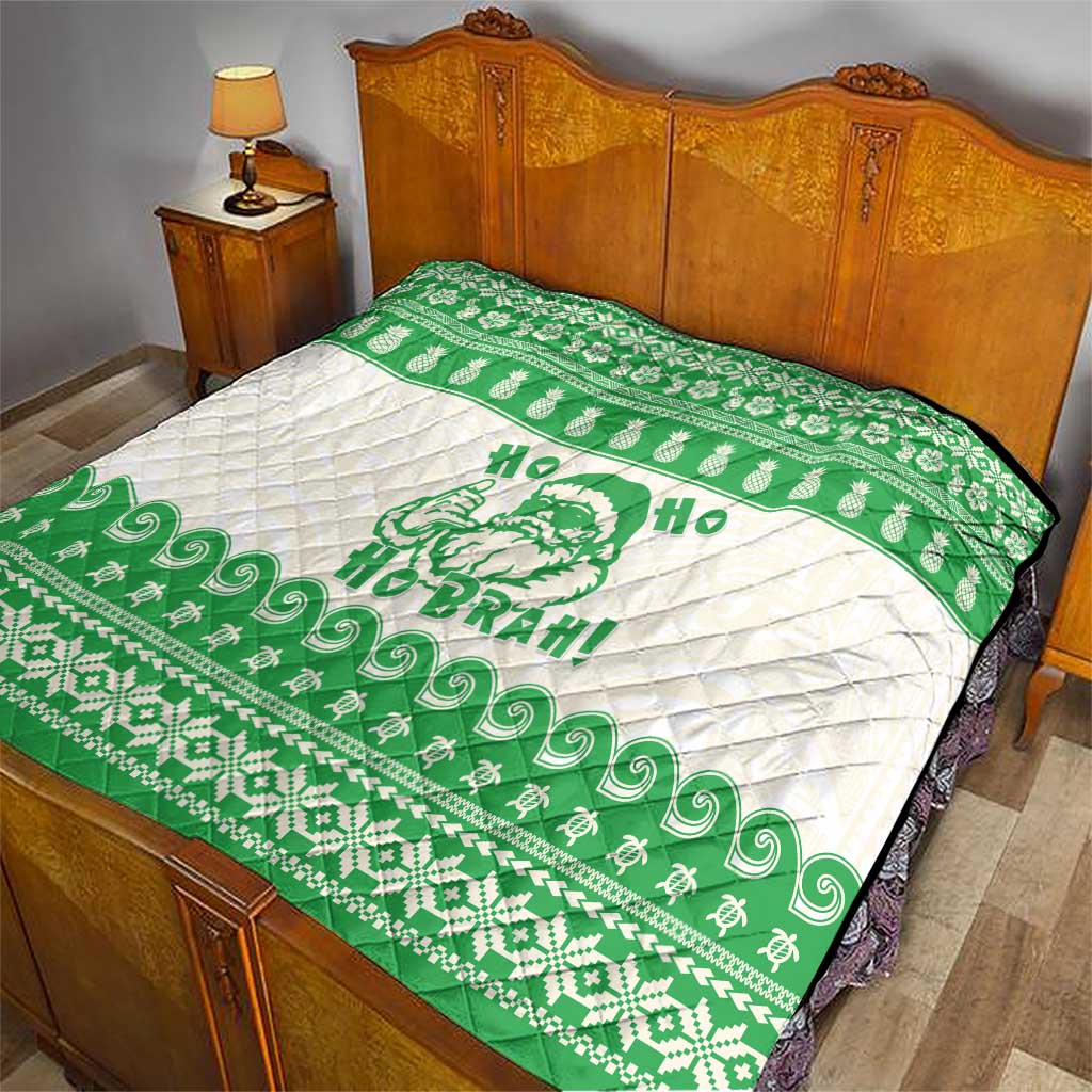 Green Mele Kalikimaka Hawaii Quilt Funny Ho Ho Ho Santa Shaka LT14 - Polynesian Pride