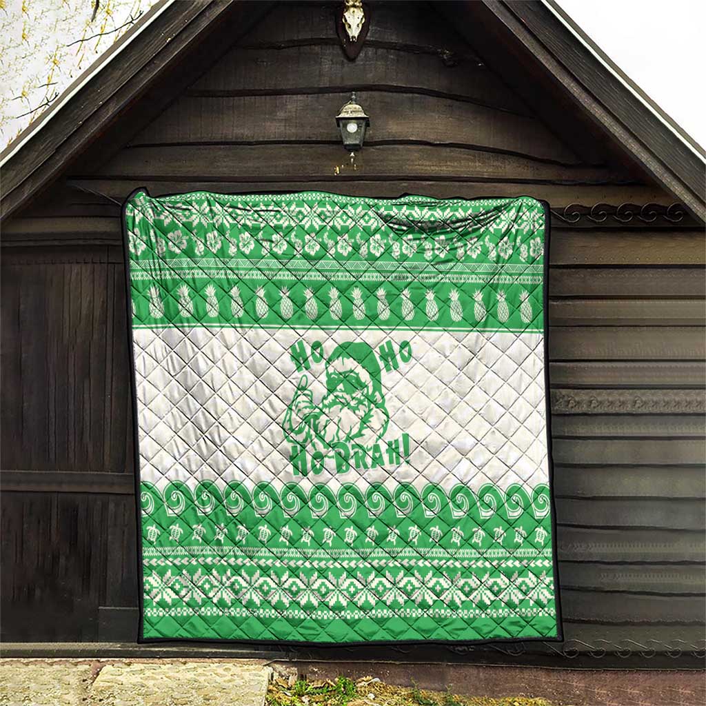 Green Mele Kalikimaka Hawaii Quilt Funny Ho Ho Ho Santa Shaka LT14 - Polynesian Pride