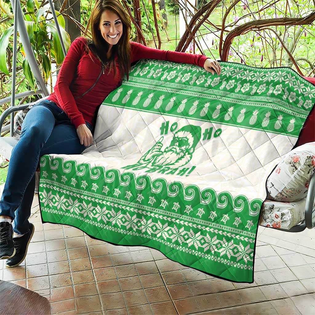 Green Mele Kalikimaka Hawaii Quilt Funny Ho Ho Ho Santa Shaka LT14 - Polynesian Pride