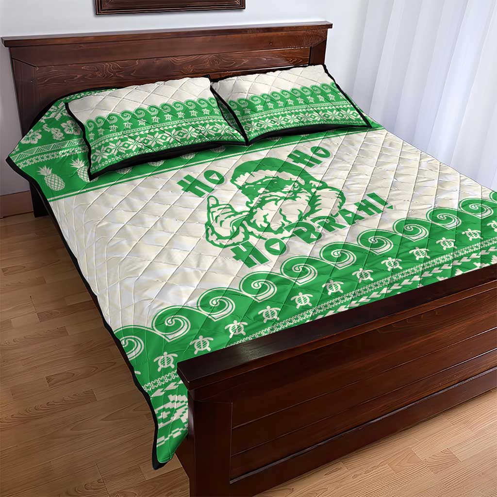 Green Mele Kalikimaka Hawaii Quilt Bed Set Funny Ho Ho Ho Santa Shaka - Polynesian Pride