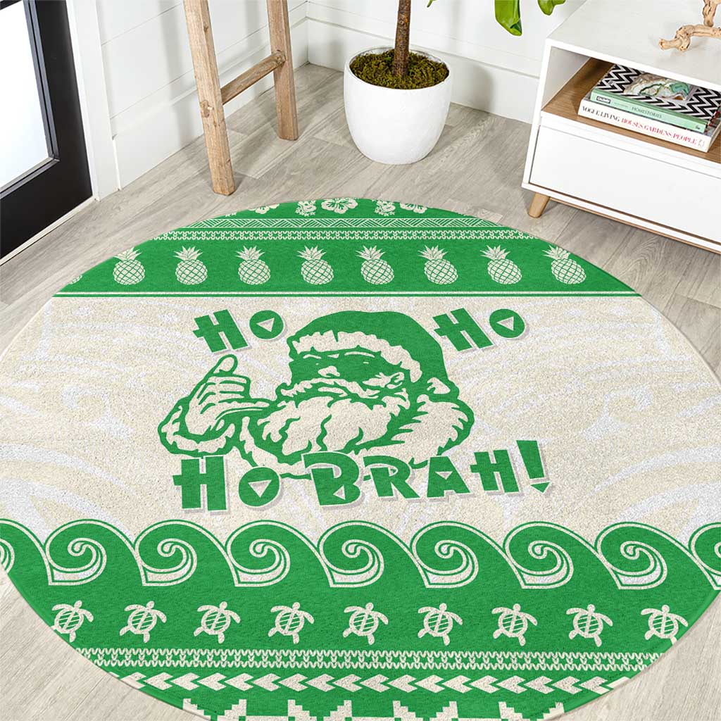 Green Mele Kalikimaka Hawaii Round Carpet Funny Ho Ho Ho Santa Shaka - Polynesian Pride