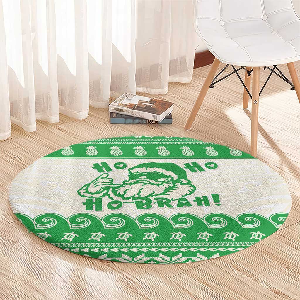 Green Mele Kalikimaka Hawaii Round Carpet Funny Ho Ho Ho Santa Shaka - Polynesian Pride