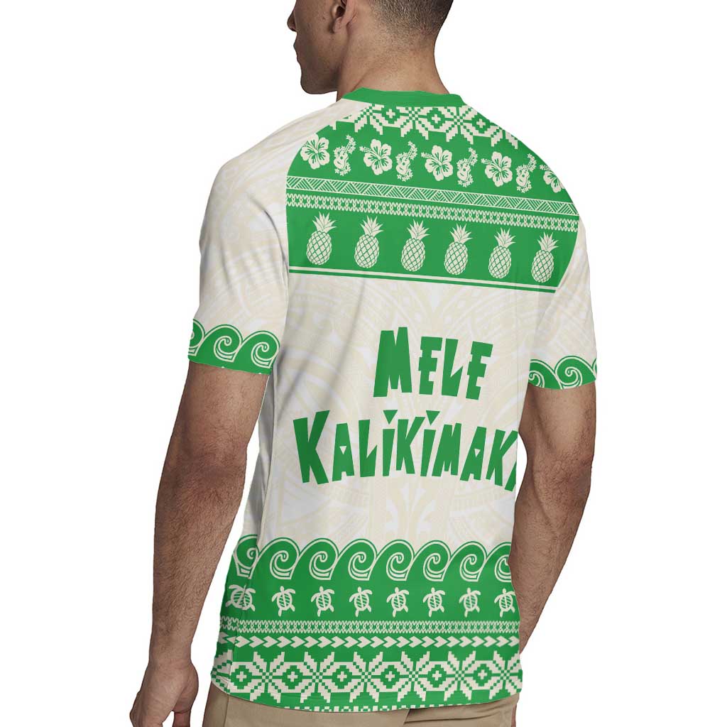 Green Mele Kalikimaka Hawaii Rugby Jersey Funny Ho Ho Ho Santa Shaka - Polynesian Pride