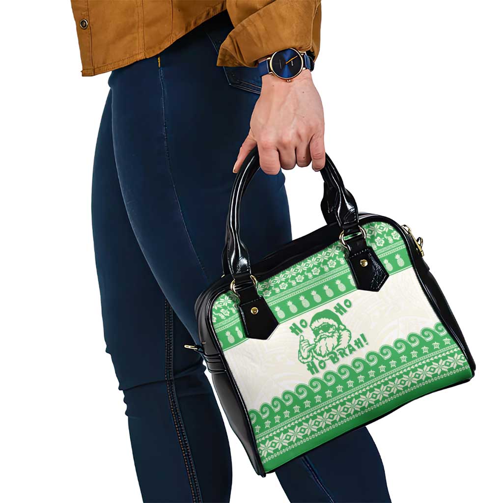 Green Mele Kalikimaka Hawaii Shoulder Handbag Funny Ho Ho Ho Santa Shaka - Polynesian Pride