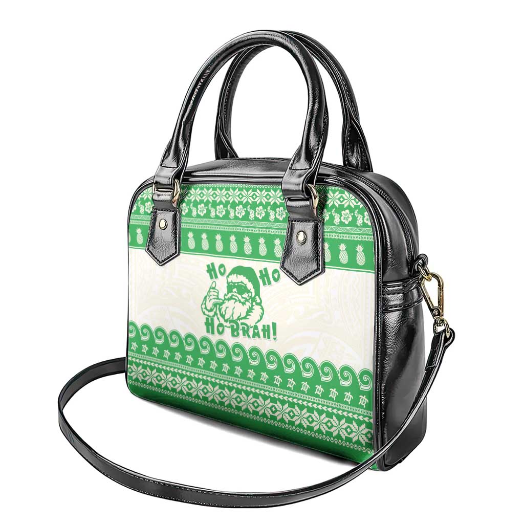 Green Mele Kalikimaka Hawaii Shoulder Handbag Funny Ho Ho Ho Santa Shaka - Polynesian Pride