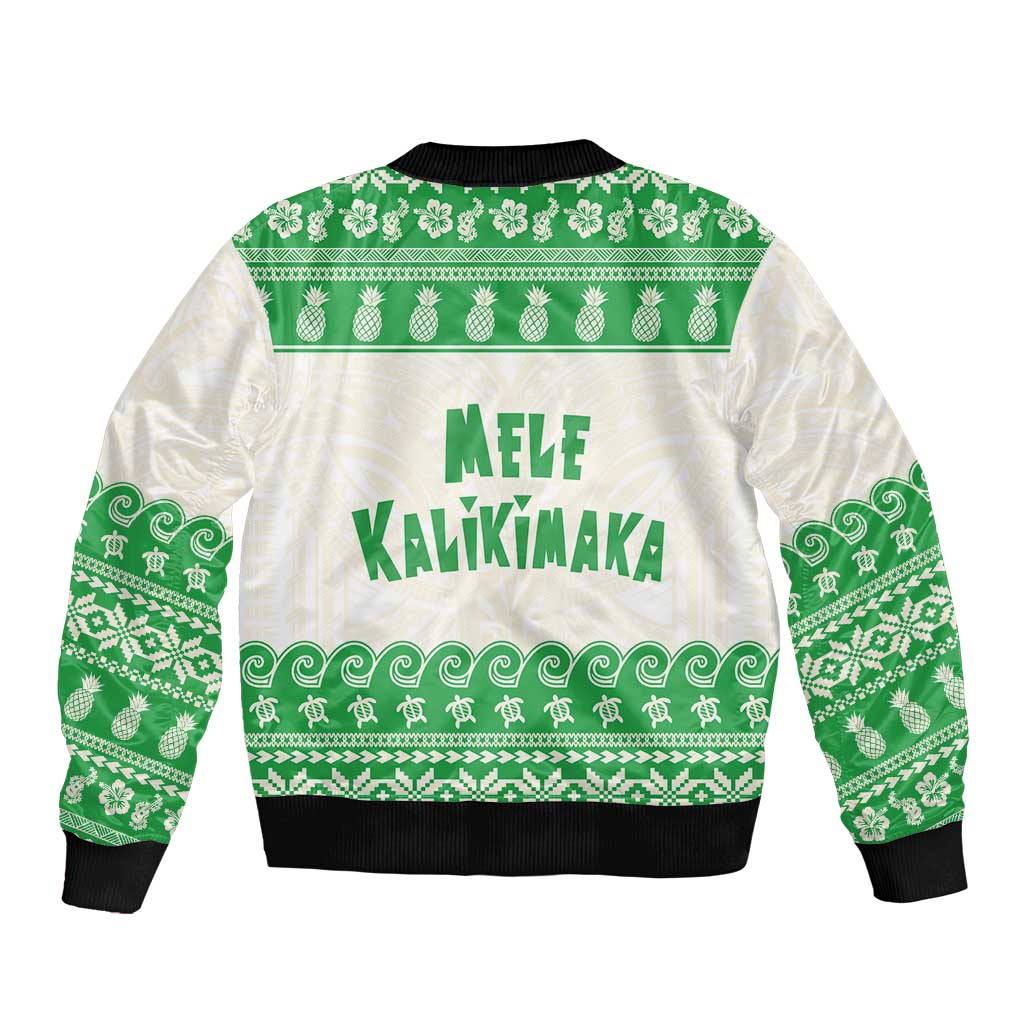 Green Mele Kalikimaka Hawaii Sleeve Zip Bomber Jacket Funny Ho Ho Ho Santa Shaka LT14 - Polynesian Pride