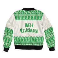 Green Mele Kalikimaka Hawaii Sleeve Zip Bomber Jacket Funny Ho Ho Ho Santa Shaka LT14 - Polynesian Pride