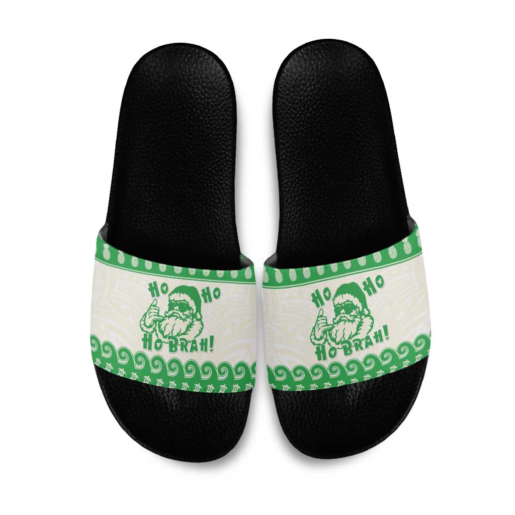 Green Mele Kalikimaka Hawaii Slide Sandals Funny Ho Ho Ho Santa Shaka LT14 Green - Polynesian Pride
