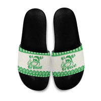 Green Mele Kalikimaka Hawaii Slide Sandals Funny Ho Ho Ho Santa Shaka LT14 Green - Polynesian Pride
