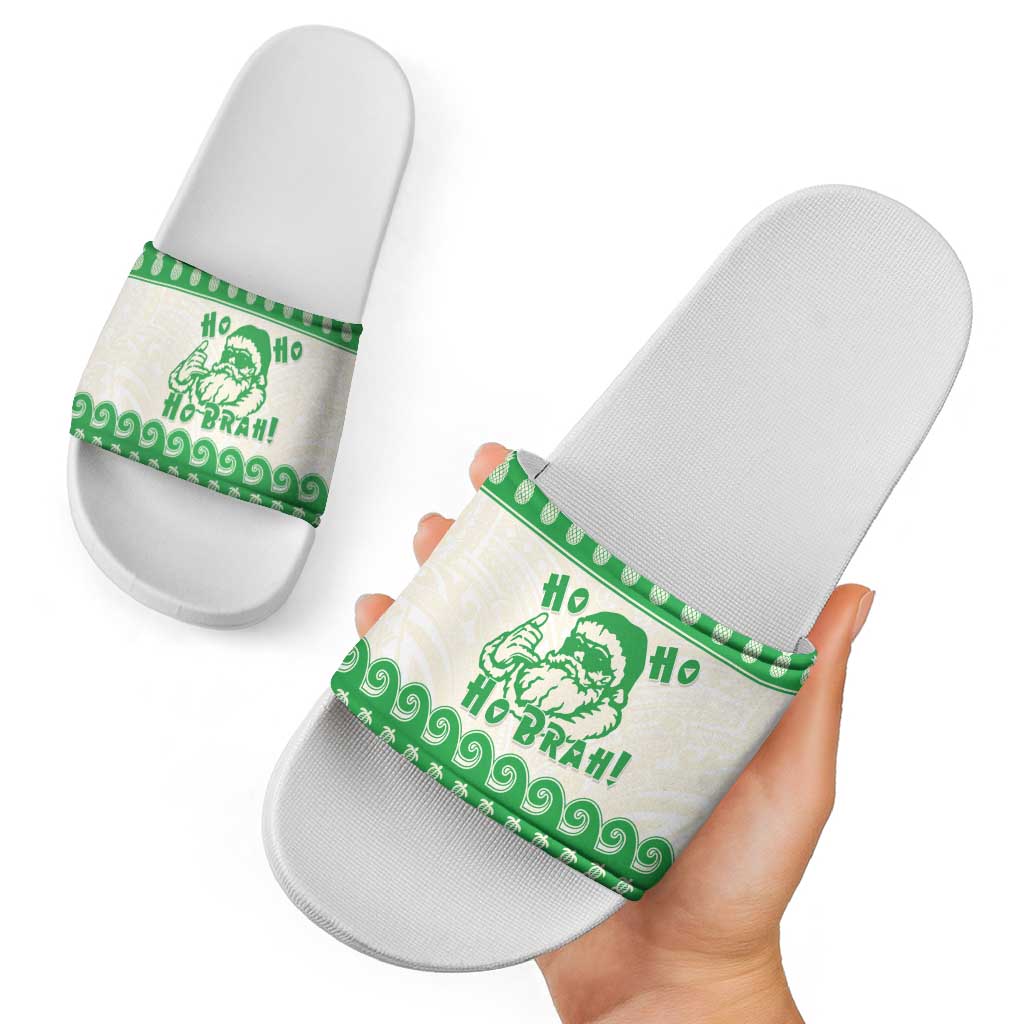 Green Mele Kalikimaka Hawaii Slide Sandals Funny Ho Ho Ho Santa Shaka LT14 - Polynesian Pride